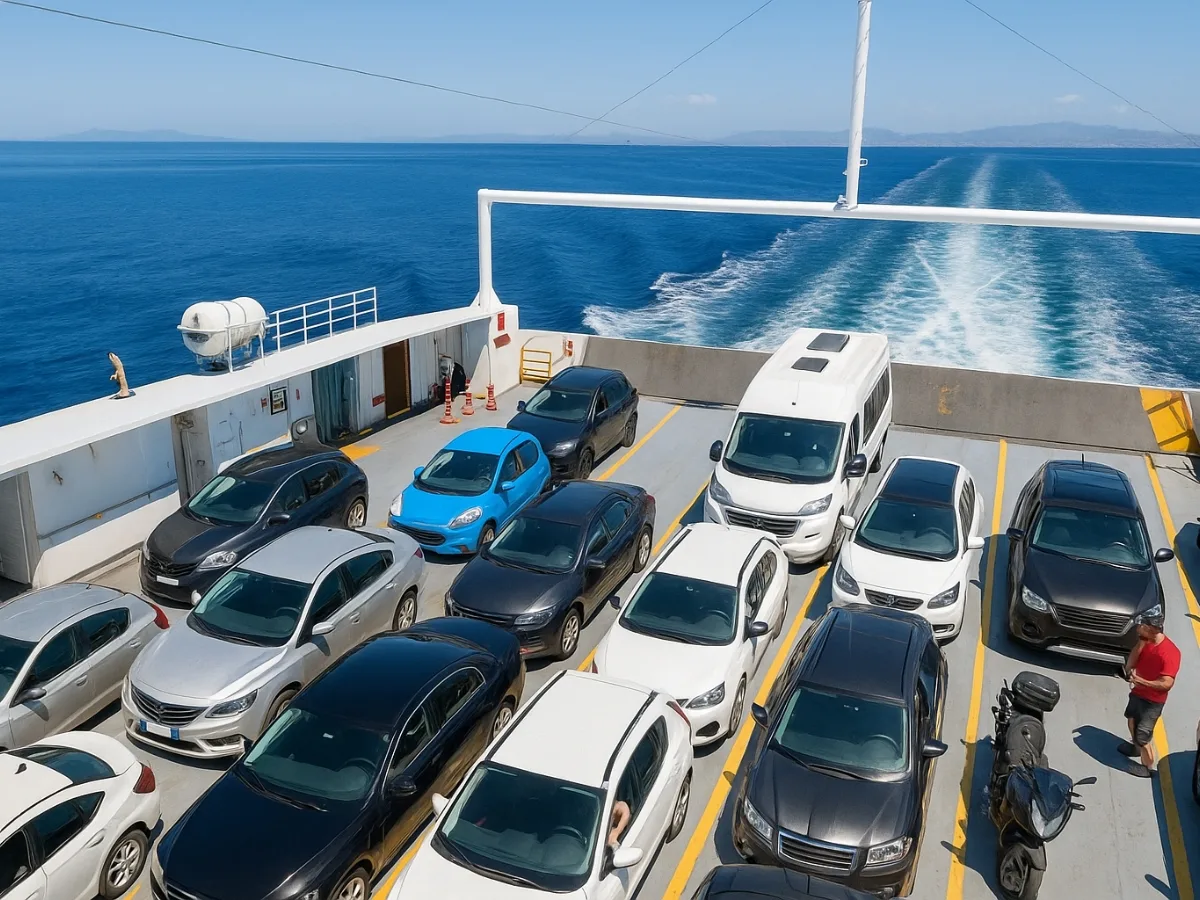 Passenger vehicles on a ferry deck