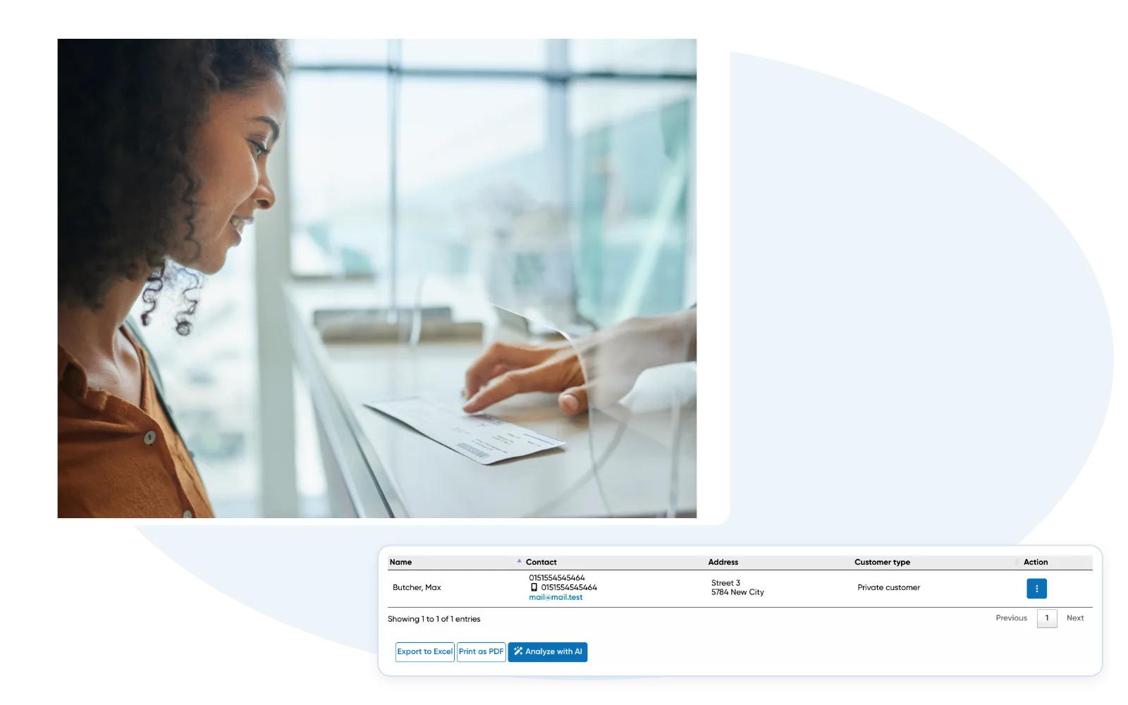Customer service photograph with a Travelmanager contacts view