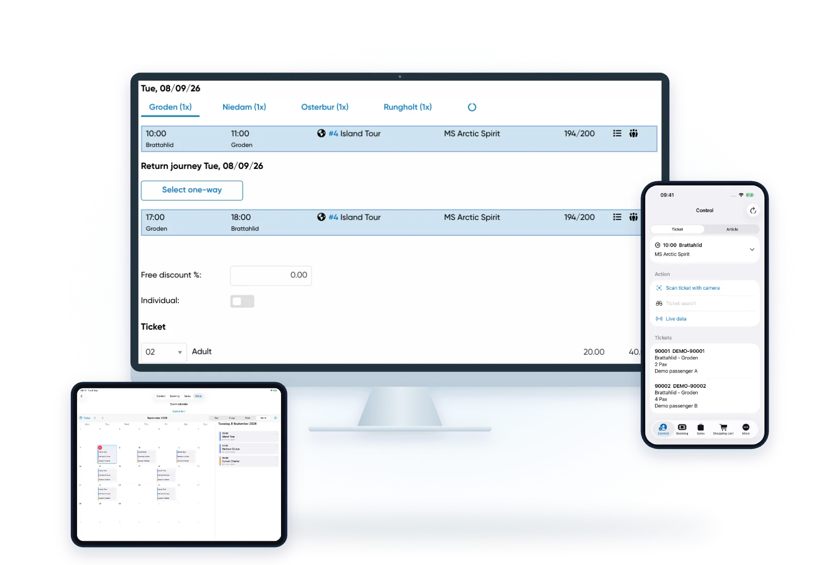 Travelmanager desktop, iPad and iPhone software views