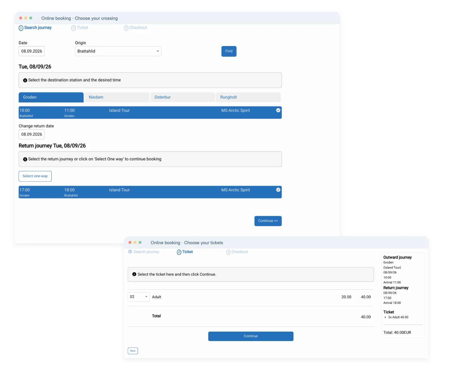 Actual booking flow that can be connected to a website