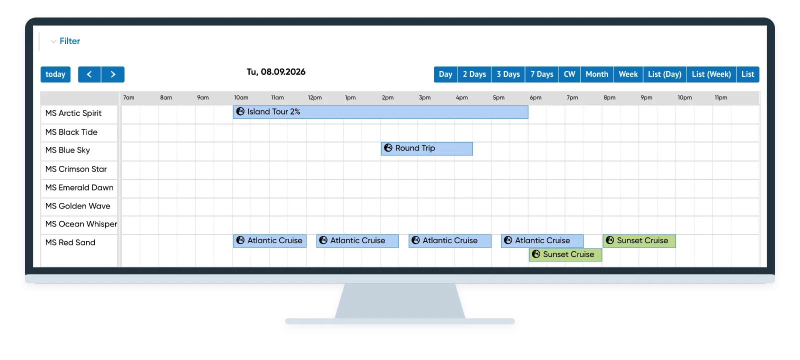 Actual Travelmanager vessel timetable