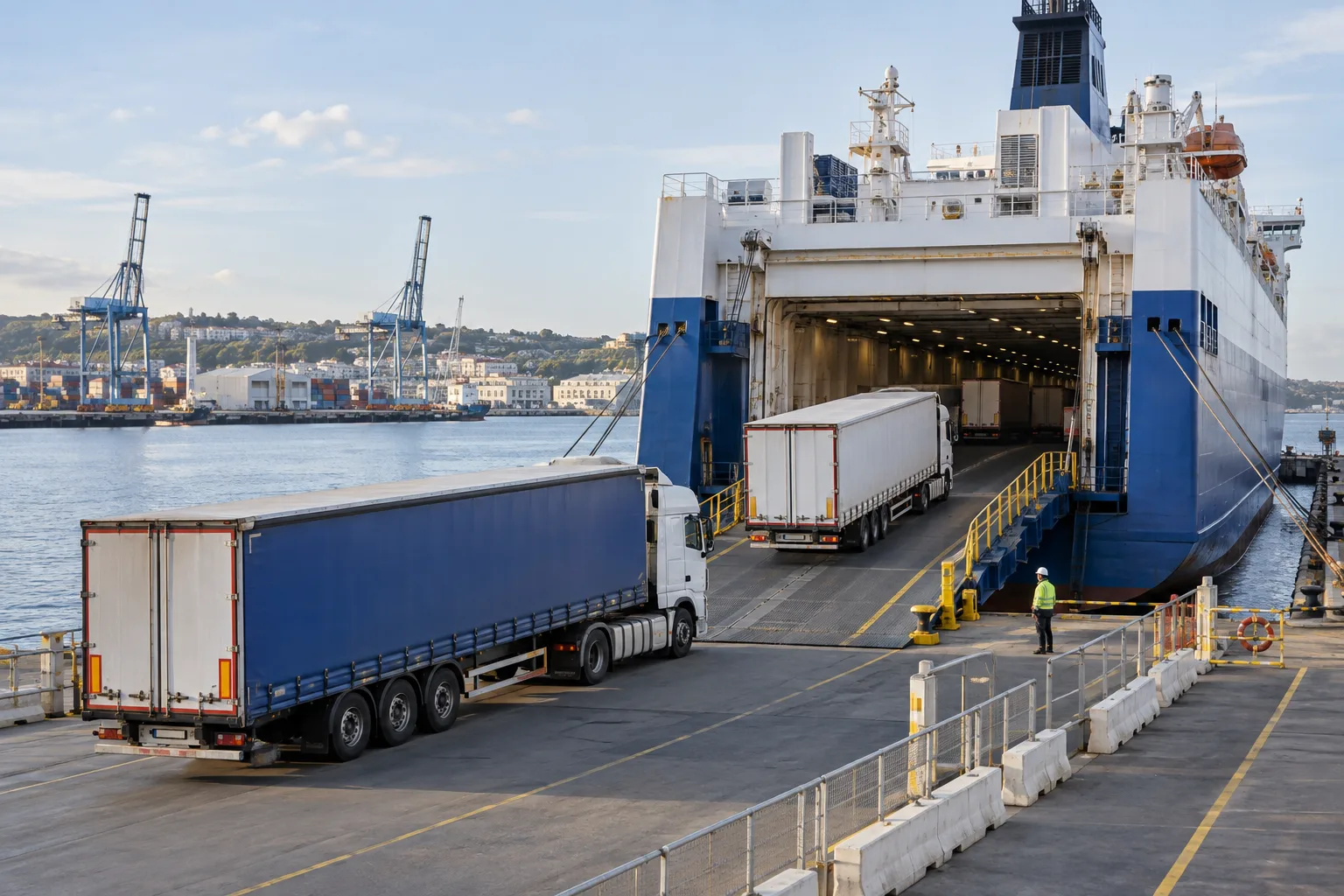 Illustrative Ro-Ro vessel loading commercial vehicles