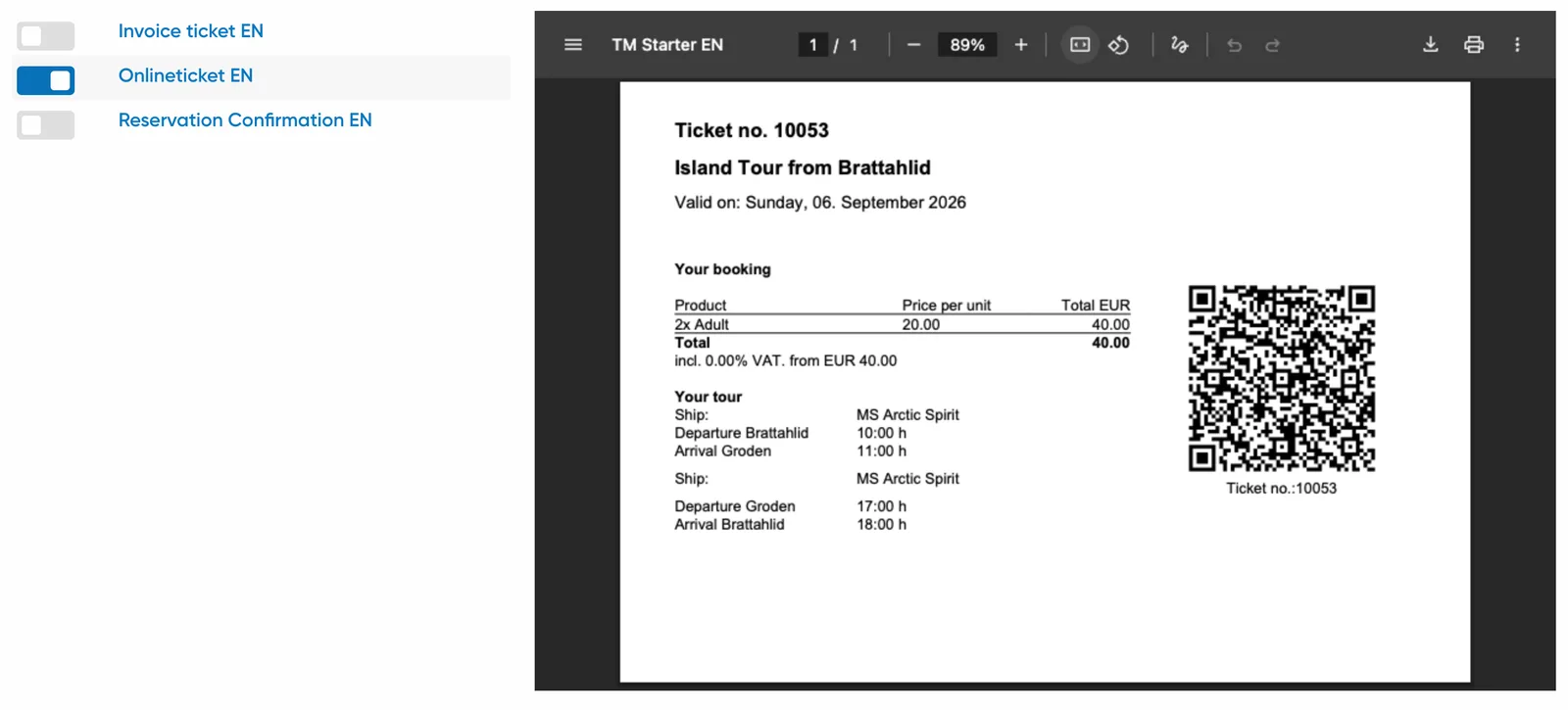 Actual ticket document preview