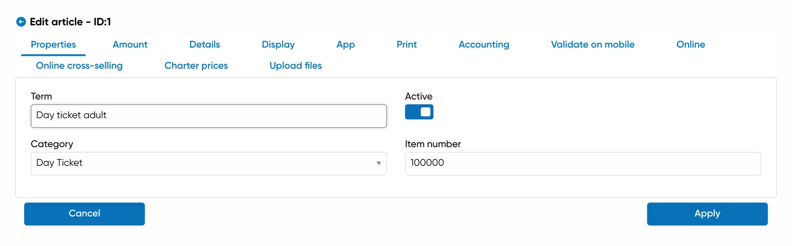 Actual Travelmanager ticket article and fare configuration