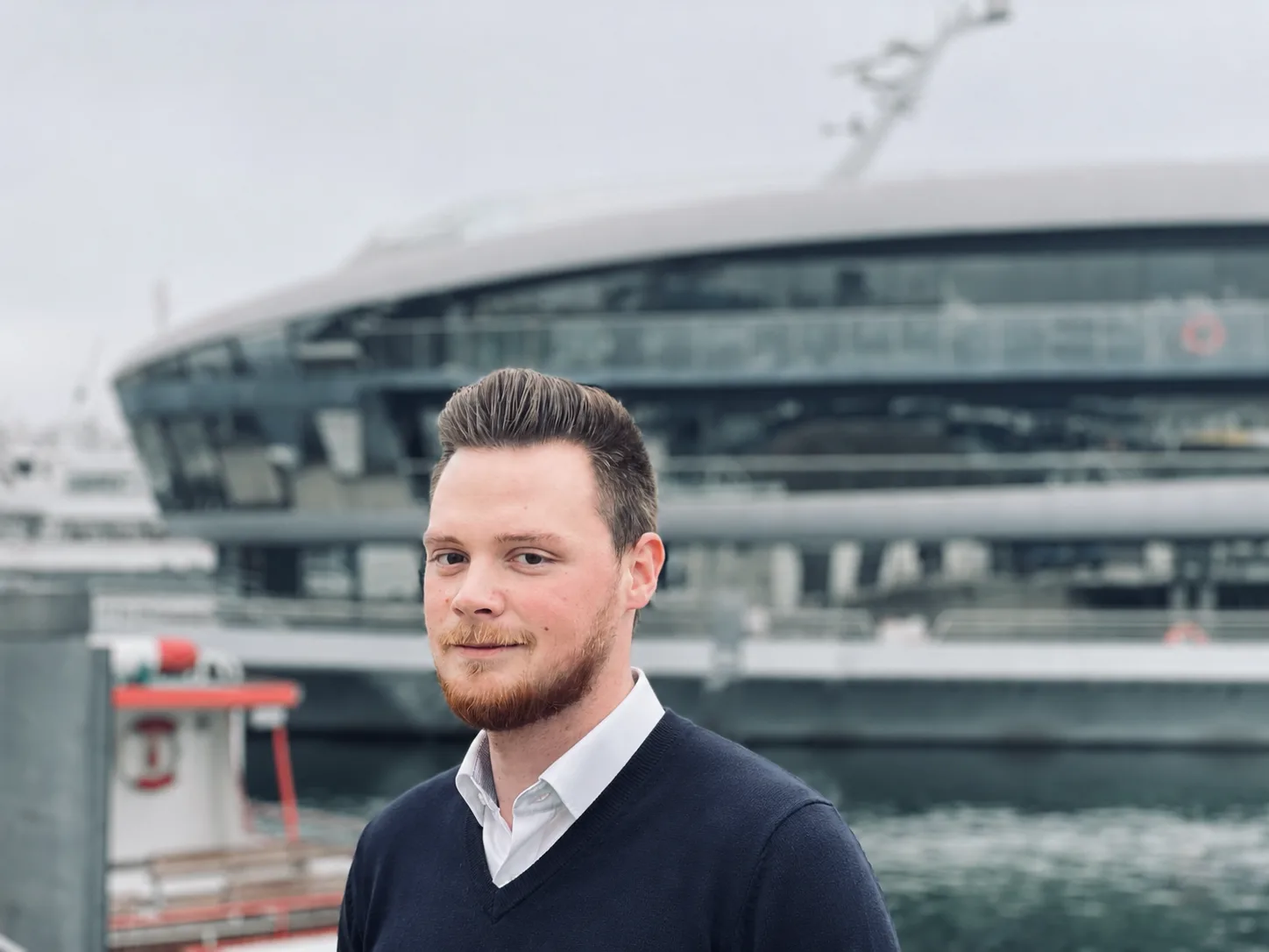 Jonas Fritsch beside a ferry