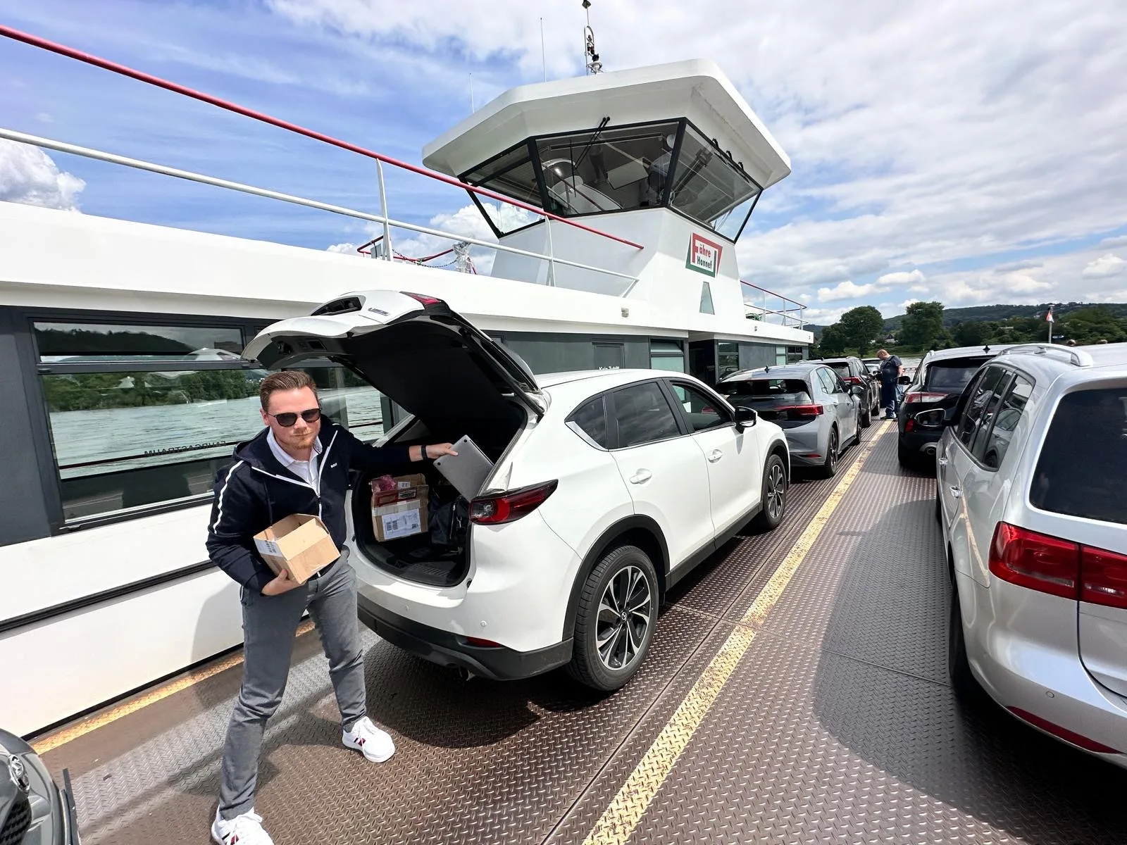 Mobile operating hardware in use on a ferry